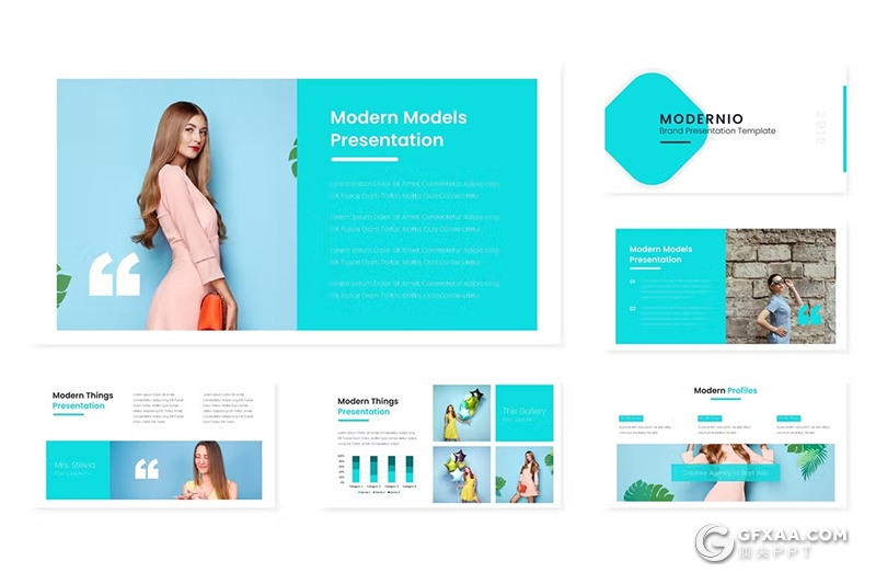 30页时尚精美服装展示模特展示数据分析国外PPT模板5种配色 - 顶尖PPT