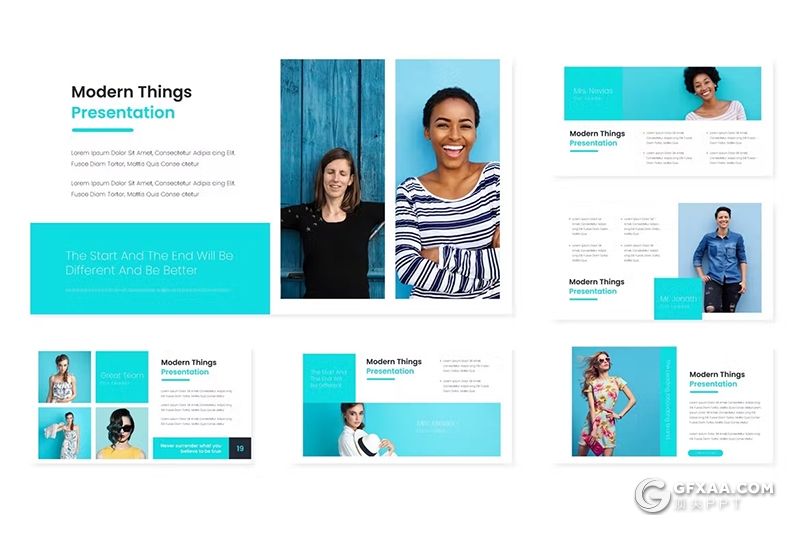 30页时尚精美服装展示模特展示数据分析国外PPT模板5种配色 - 顶尖PPT