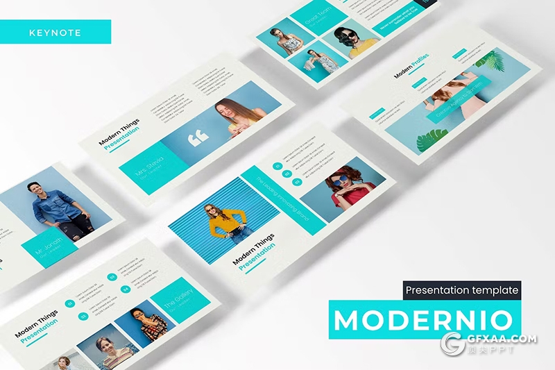 30页时尚精美服装展示模特展示数据分析国外keynote模板5种配色 - 顶尖PPT