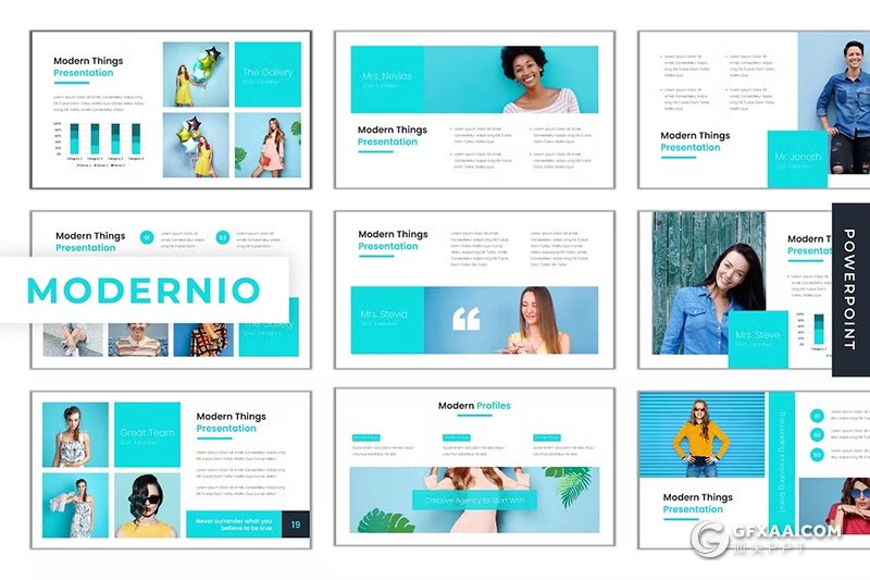 30页时尚精美服装展示模特展示数据分析国外PPT模板5种配色 - 顶尖PPT