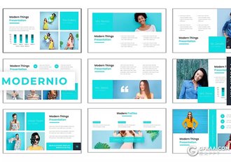 30页时尚精美服装展示模特展示数据分析国外PPT模板5种配色 - 顶尖PPT