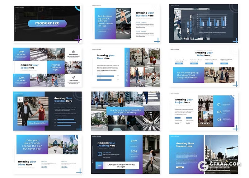 30页现代化都市生活数据研究分析国外keynote模板5种配色 - 顶尖PPT