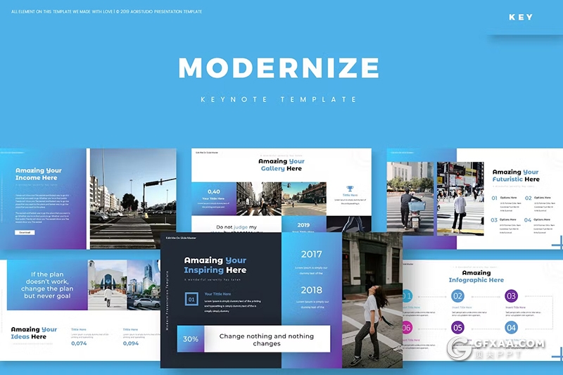 30页现代化都市生活数据研究分析国外keynote模板5种配色 - 顶尖PPT