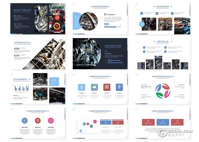 30页机器机械工程图片展示企业汇报通用国外keynote模板5种配色 - 顶尖PPT
