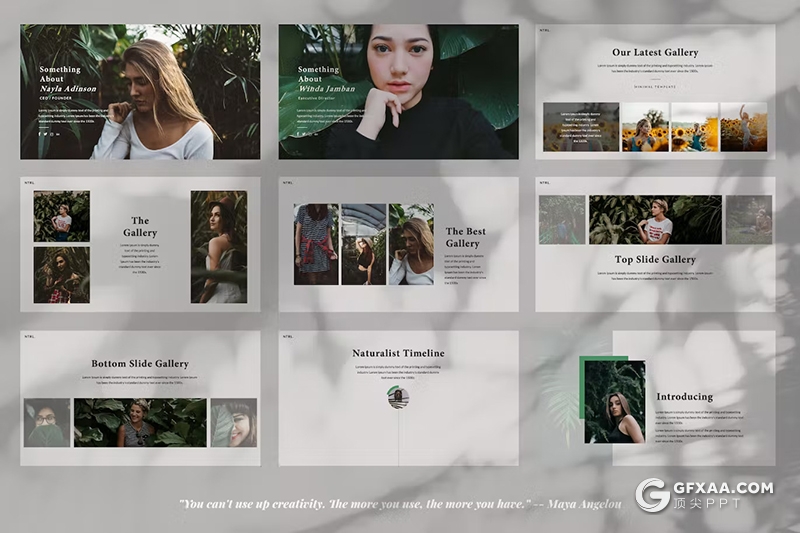 53页自然风景摄影展示模特摄影展示大自然数据分析国外PPT模板 - 顶尖PPT