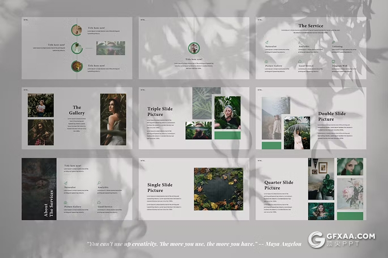 53页自然风景摄影展示模特摄影展示大自然数据分析国外PPT模板 - 顶尖PPT