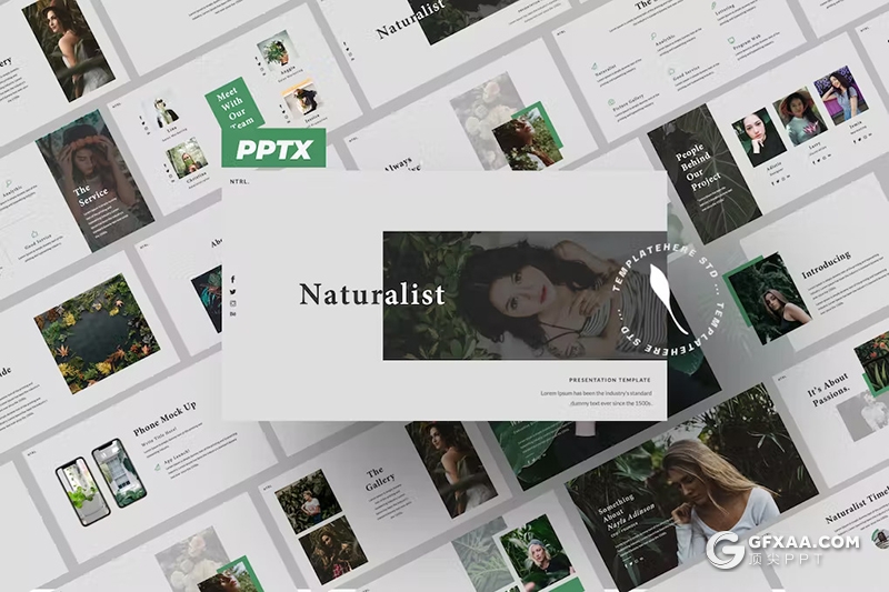 53页自然风景摄影展示模特摄影展示大自然数据分析国外PPT模板 - 顶尖PPT