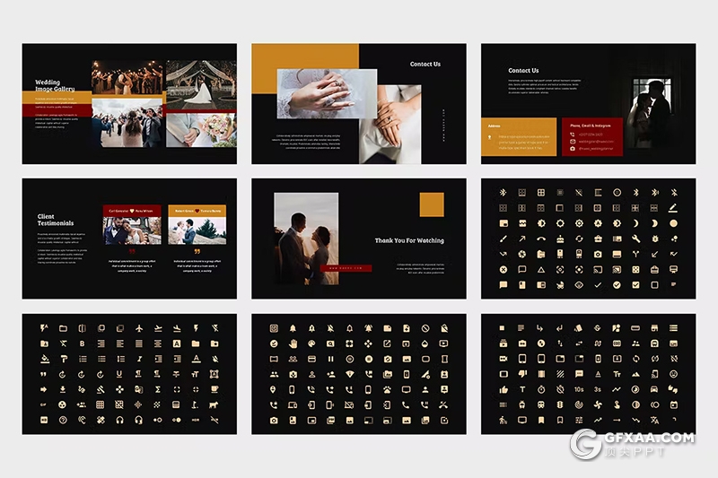62页大气精美婚礼策划婚礼摄影美图展示国外PPT模板2种背景颜色 - 顶尖PPT