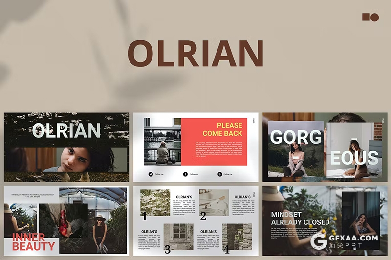 50页杂志风人物摄影展示植物摄影展示国外GoogleSlides模板 - 顶尖PPT