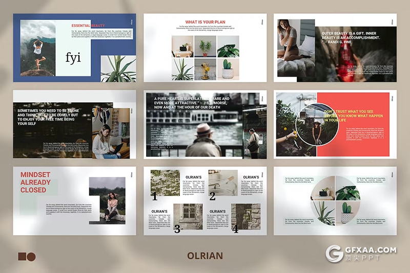 50页杂志风人物摄影展示植物摄影展示国外GoogleSlides模板 - 顶尖PPT