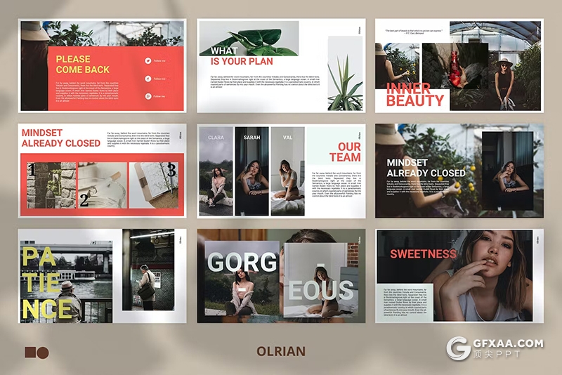 50页杂志风人物摄影展示植物摄影展示国外GoogleSlides模板 - 顶尖PPT