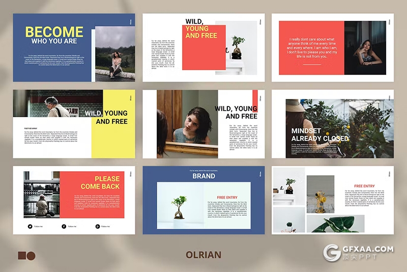 50页杂志风人物摄影展示植物摄影展示国外GoogleSlides模板 - 顶尖PPT