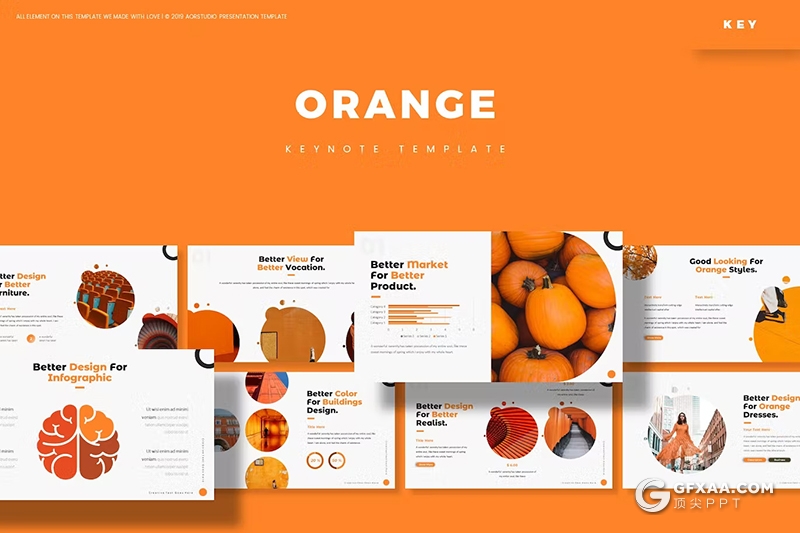 30页橙子水果介绍国外keynote模板5种配色 - 顶尖PPT