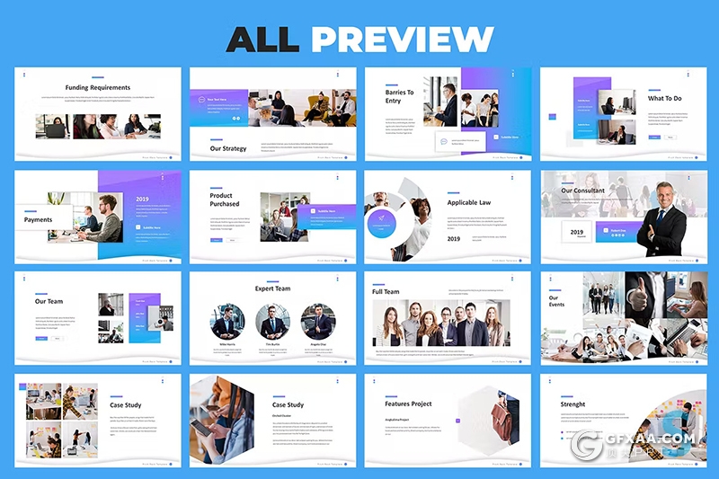 78页渐变蓝色企业商务合作商业计划书商务通用国外 GoogleSlides模板 - 顶尖PPT