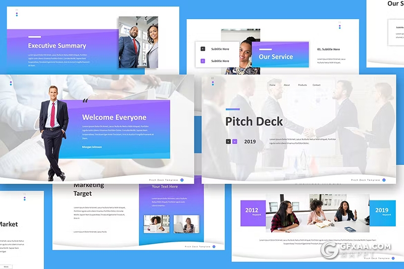 78页渐变蓝色企业商务合作商业计划书商务通用国外 GoogleSlides模板 - 顶尖PPT