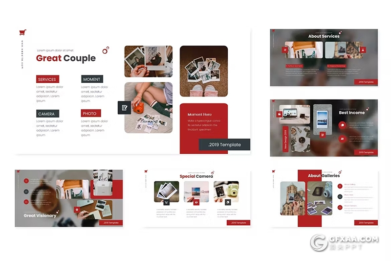 30页摄影图片展示摄影胶片展示相机产品展示通用国外GoogleSlides模板5种配色 - 顶尖PPT