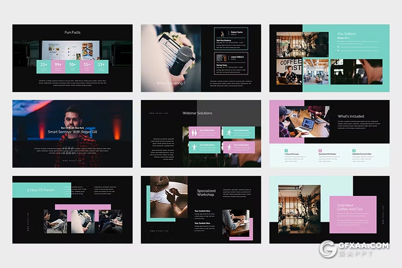 62页企业研讨会公司会议主题演讲国外PPT模板 - 顶尖PPT