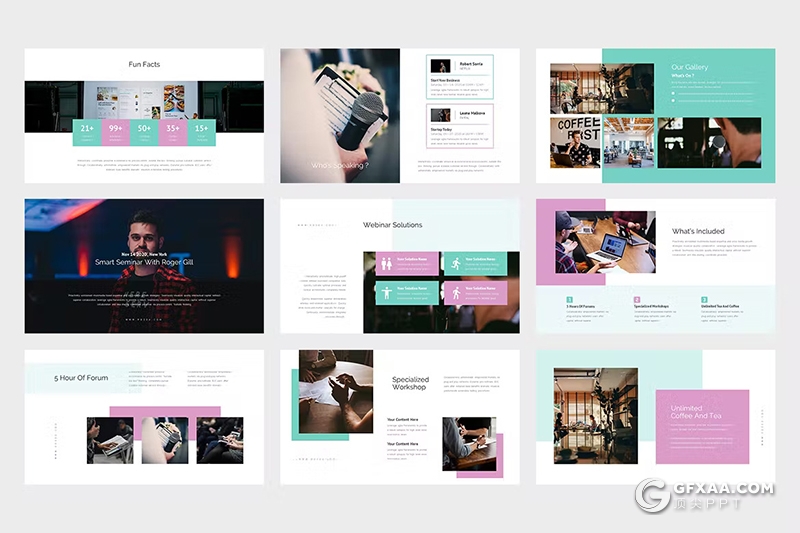 62页企业研讨会公司会议主题演讲国外PPT模板 - 顶尖PPT
