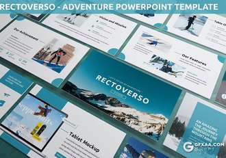 30页蓝色雪山徒步旅行滑雪项目介绍分析国外PPT模板 - 顶尖PPT