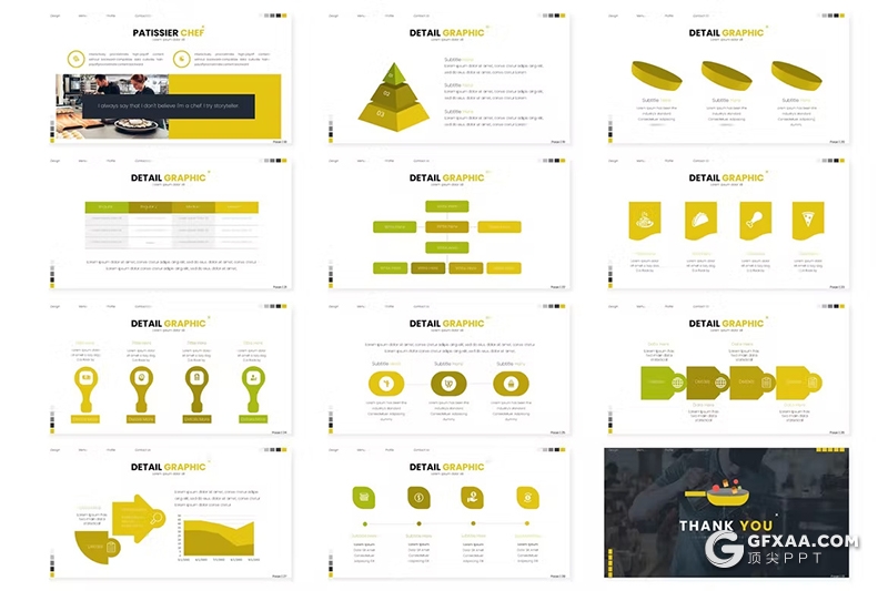 30页餐饮美食制作食品展示数据分析国外GoogleSlides模板5种配色 - 顶尖PPT