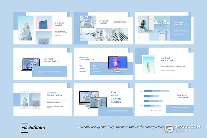 30页蓝色简约产品摄影展示模特摄影展示国外GoogleSlides模板 - 顶尖PPT