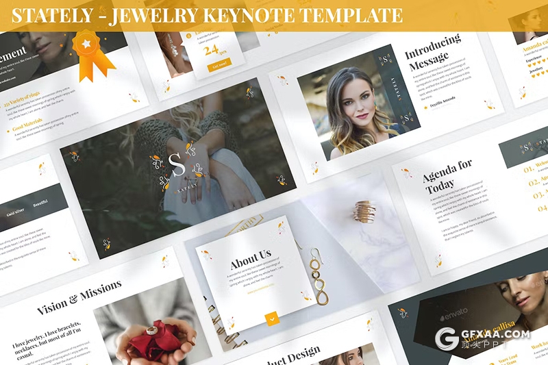 30页珠宝首饰展示摄影珠宝发布会国外keynote模板3种配色2款尺寸 - 顶尖PPT