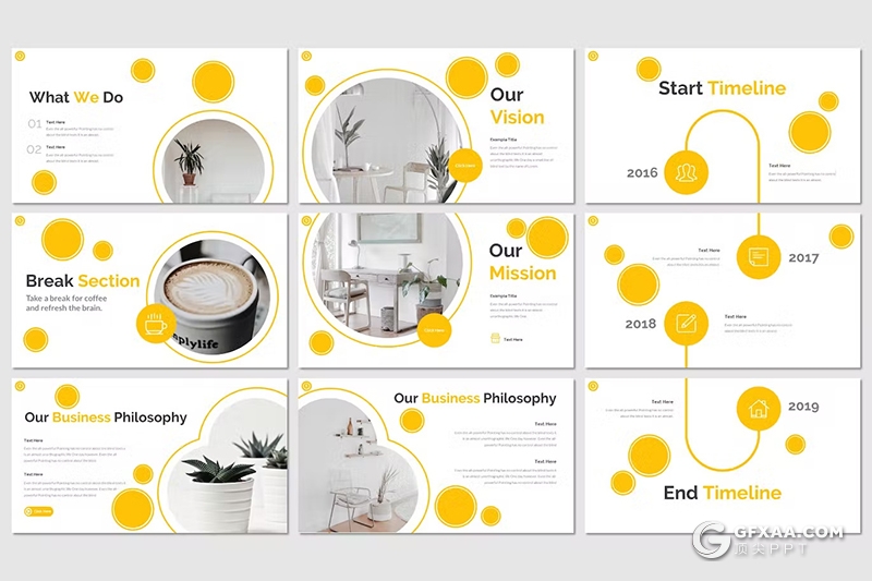 30页圆圈创意时尚风企业通用国外Keynote模板5种配色 - 顶尖PPT