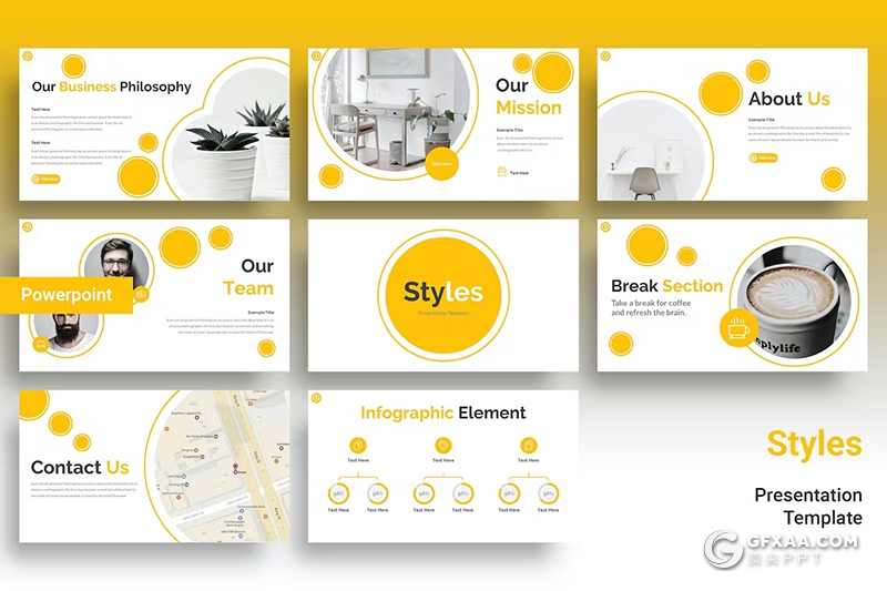 30页圆圈创意时尚风企业通用国外PPT模板5种配色 - 顶尖PPT