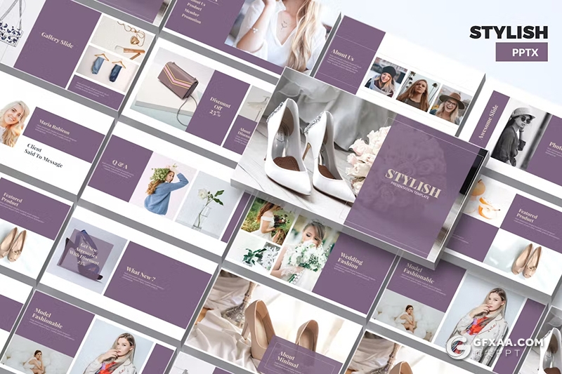 30页紫色时尚产品摄影展示通用国外PPT模板 - 顶尖PPT