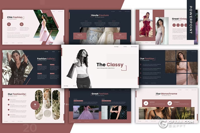 30页时尚摄影展示数据分析国外PPT模板5种配色 - 顶尖PPT