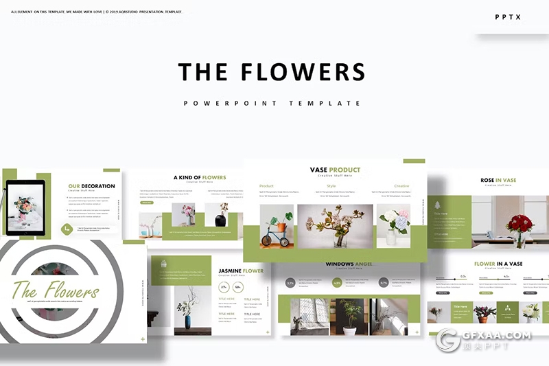 30页鲜花摄影展示品种研发分析国外PPT模板5种配色 - 顶尖PPT