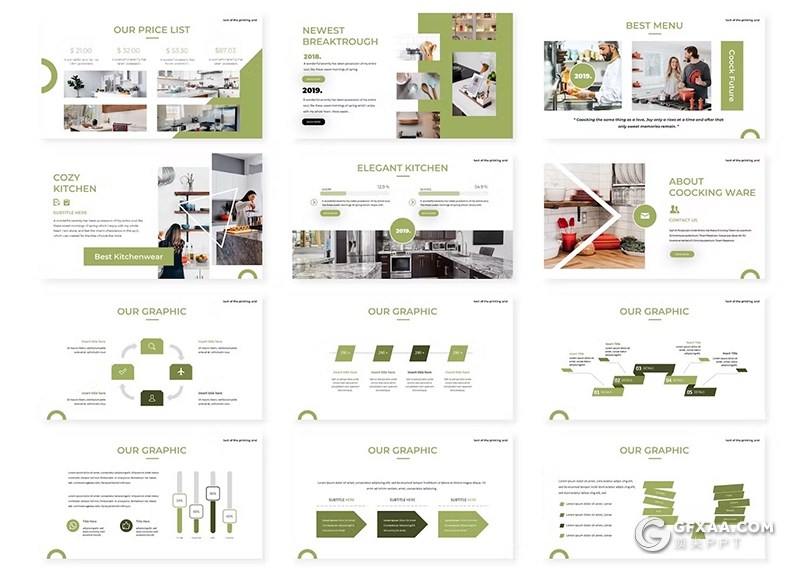 30页餐饮美食制作食品展示数据分析国外GoogleSlides模板5种配色 - 顶尖PPT