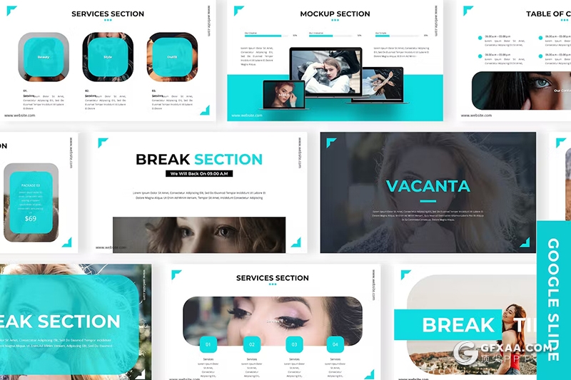 30页时尚美女摄影图片展示国外GoogleSlides模板5种配色 - 顶尖PPT