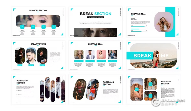 30页时尚美女摄影图片展示国外GoogleSlides模板5种配色 - 顶尖PPT