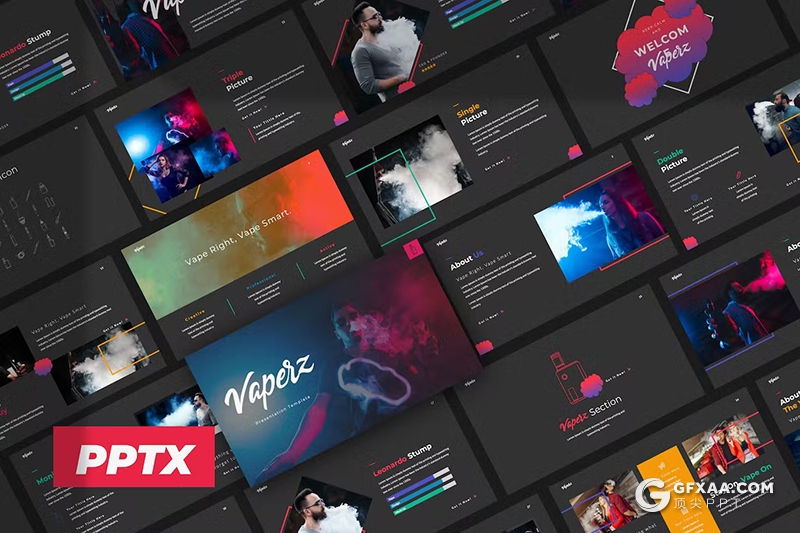 31页烟雾夸张摄影图片展示国外PPT模板 - 顶尖PPT