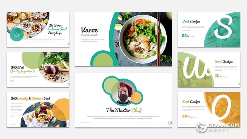30页餐饮美食介绍展示数据分析国外keynote模板5种配色 - 顶尖PPT