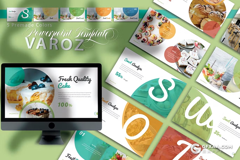 30页餐饮美食介绍展示数据分析国外PPT模板5种配色 - 顶尖PPT