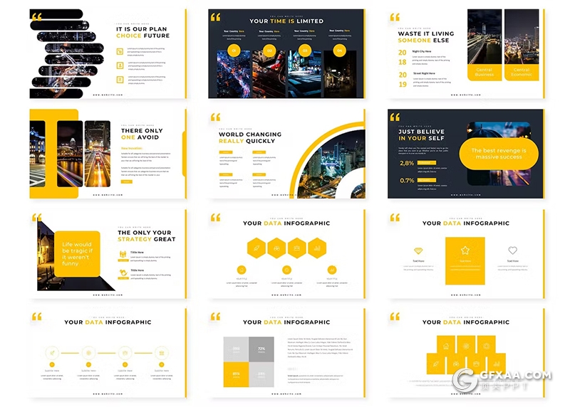 30页城市夜晚摄影展示国外keynote模板 - 顶尖PPT