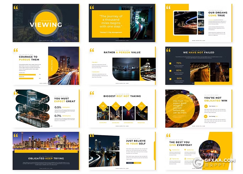 30页城市夜晚摄影展示国外keynote模板 - 顶尖PPT