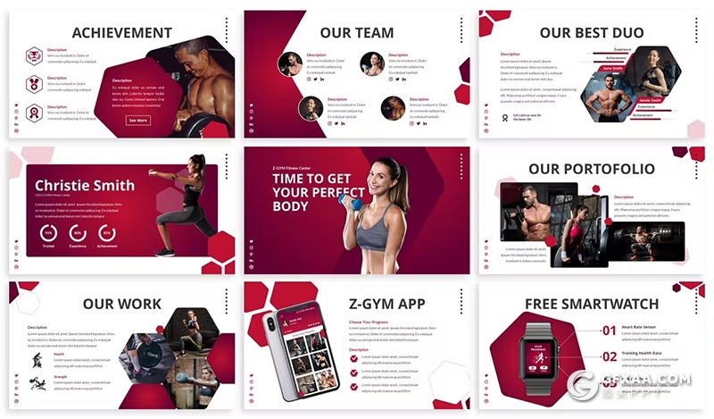30页运动健身主题健身房运动介绍国外keynote模板3种配色2款尺寸 - 顶尖PPT