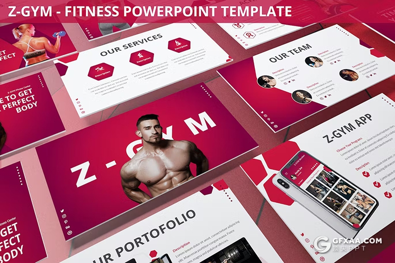 30页运动健身主题健身房运动介绍国外PPT模板3种配色2款尺寸 - 顶尖PPT