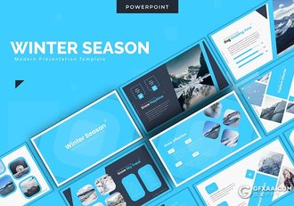 30页天气主题雪山摄影介绍国外PPT模板5种配色 - 顶尖PPT