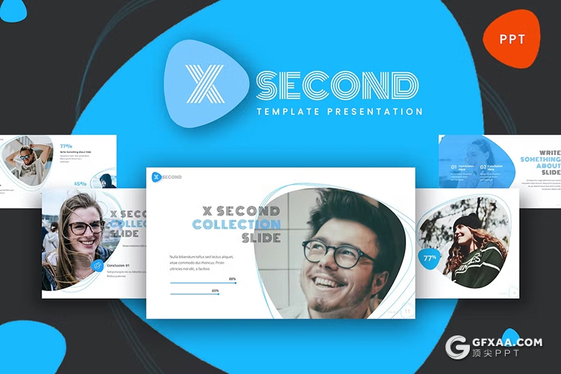 30页蓝色团队介绍商业计划书商务通用国外PPT模板 - 顶尖PPT