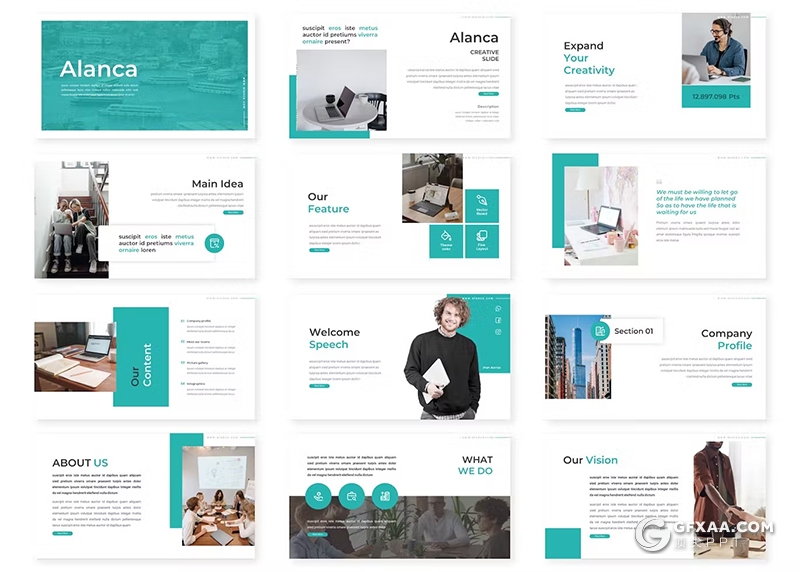 30页扁平化商业计划书团队介绍商务通用国外PPT模板5种配色 - 顶尖PPT