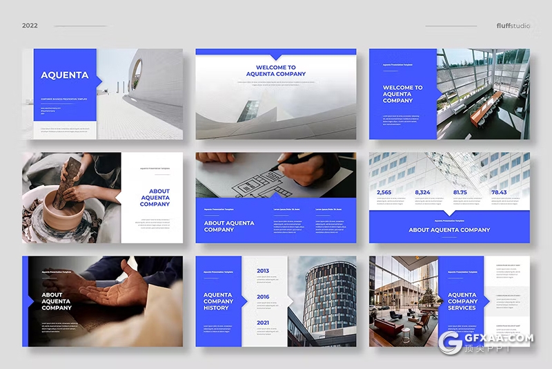42页蓝色企业公司介绍展示业务合作商业计划书通用国外PPT模板 - 顶尖PPT