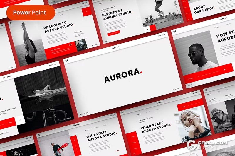 39页红色摄影图片展示团队介绍通用国外PPT模板 - 顶尖PPT