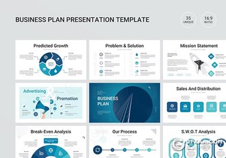35页蓝色商业计划书商务通用国外PPT模板 - 顶尖PPT