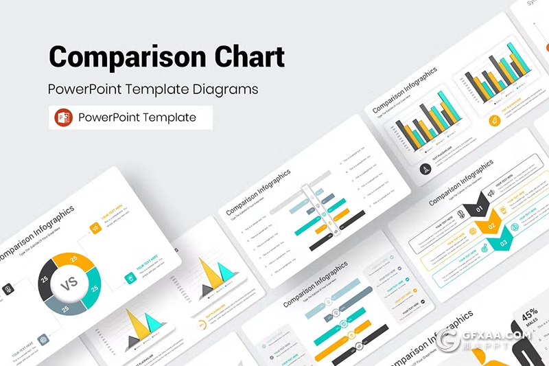 58页多色彩商务图形图表对比图PPT模板 - 顶尖PPT
