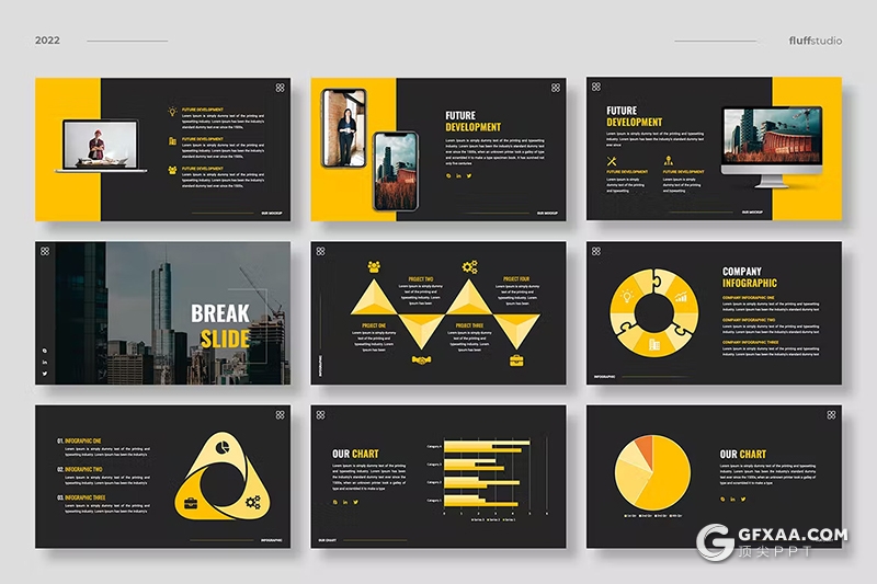40页黑橙色企业建筑施工工程项目展示国外PPT模板 - 顶尖PPT