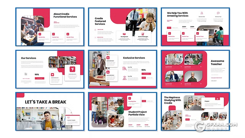 30页大气精美扁平化大学教育培训宣传介绍通用国外PPT模板 - 顶尖PPT